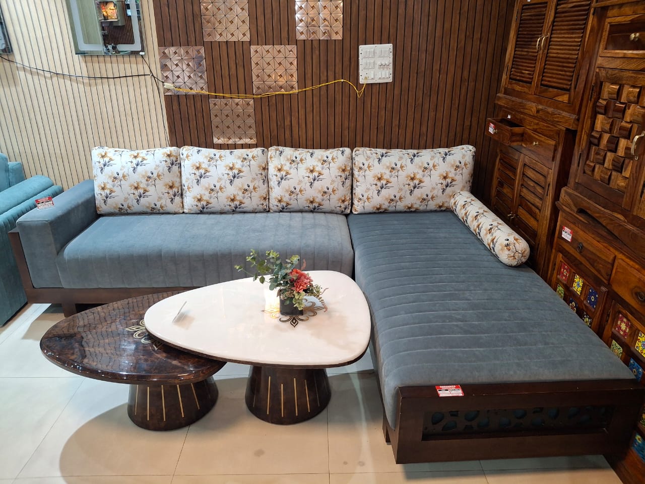 Teak wooden L sep sofa