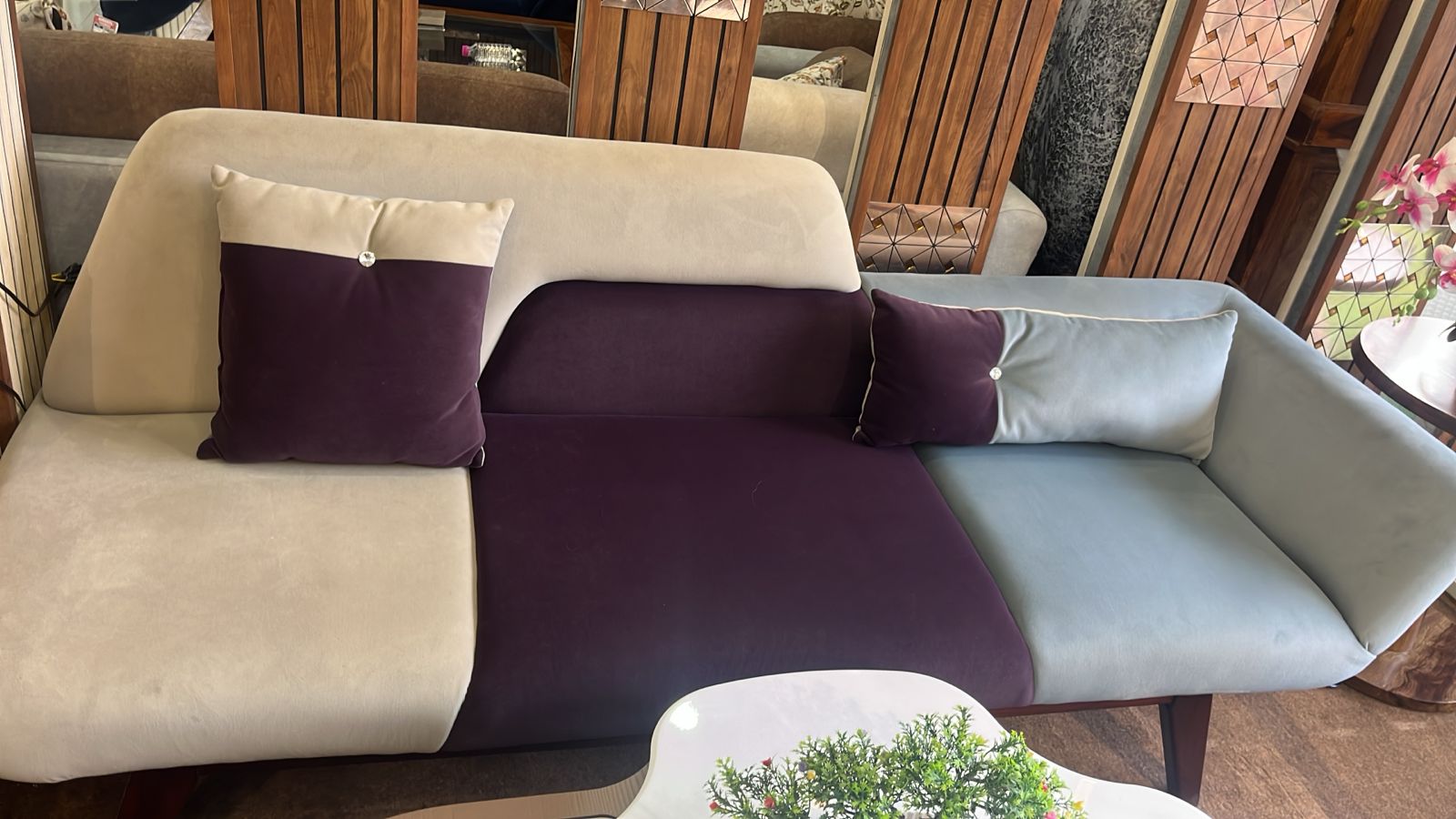 3 seater wooden couch.